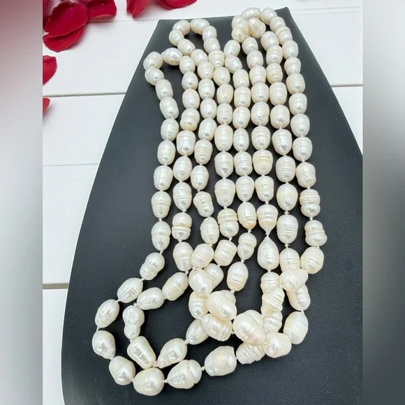 64” Genuine Baroque Pearl Opera Necklace 160g Cream Ivory Statement Piece - Picture 14 of 17